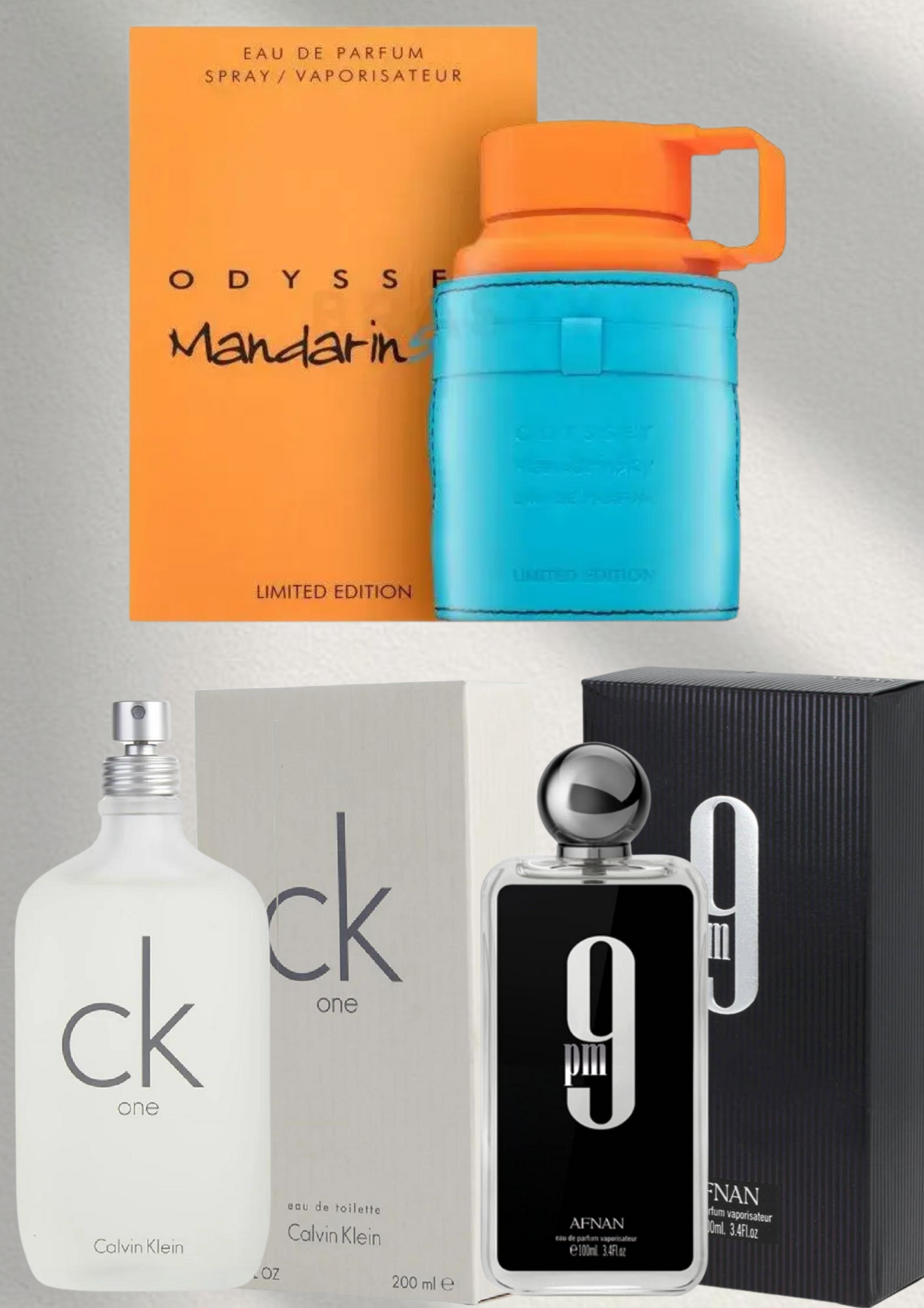 COMBO ODYSSEY MANDARIN SKY-AFNAN, 9PM-ARMAF, CK ONE-CALVIN KLEIN 100ml